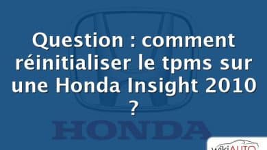 Question : comment réinitialiser le tpms sur une Honda Insight 2010 ?